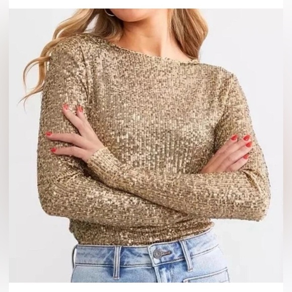 Free People Tops - FREE PEOPLE Intimately Gold Rush Long Sleeve Sequin Glam Maximalist Women Small